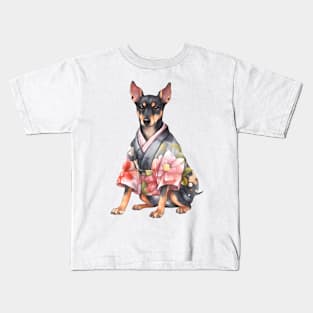 Watercolor Doberman Pinscher Dog in Kimono Kids T-Shirt